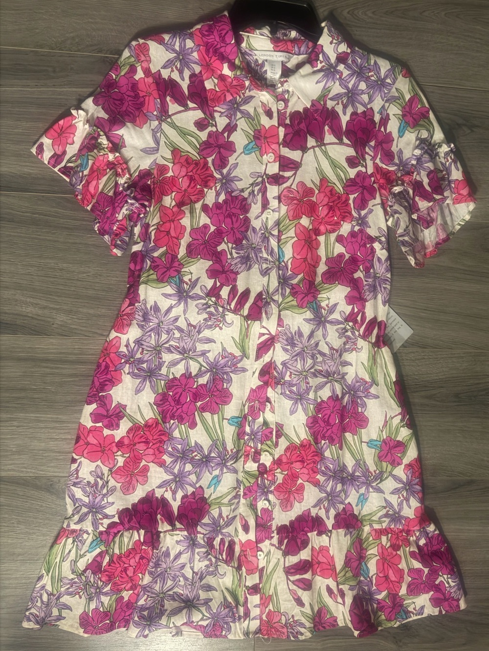 London Times Pink & Purple Floral Button-Front Dress NWT